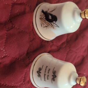 White Porcelain Bells with Bird Design